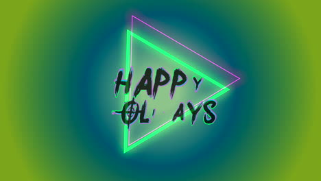 festive neon triangle happy holidays in vibrant green on colorful background