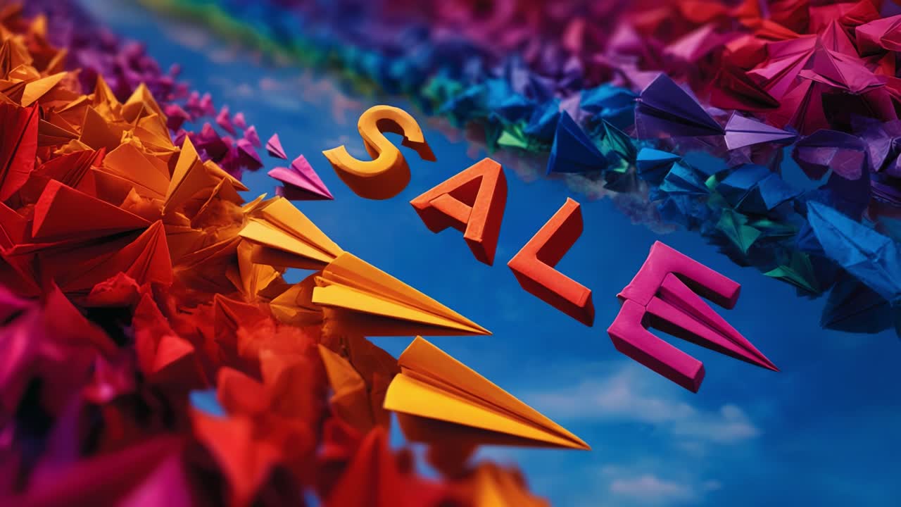 Vibrant Paper Planes in Motion with SALE Signage: A Colorful and Dynamic Display of Creativity and Advertising that Captures Attention with Bold Visuals and Playful Themes