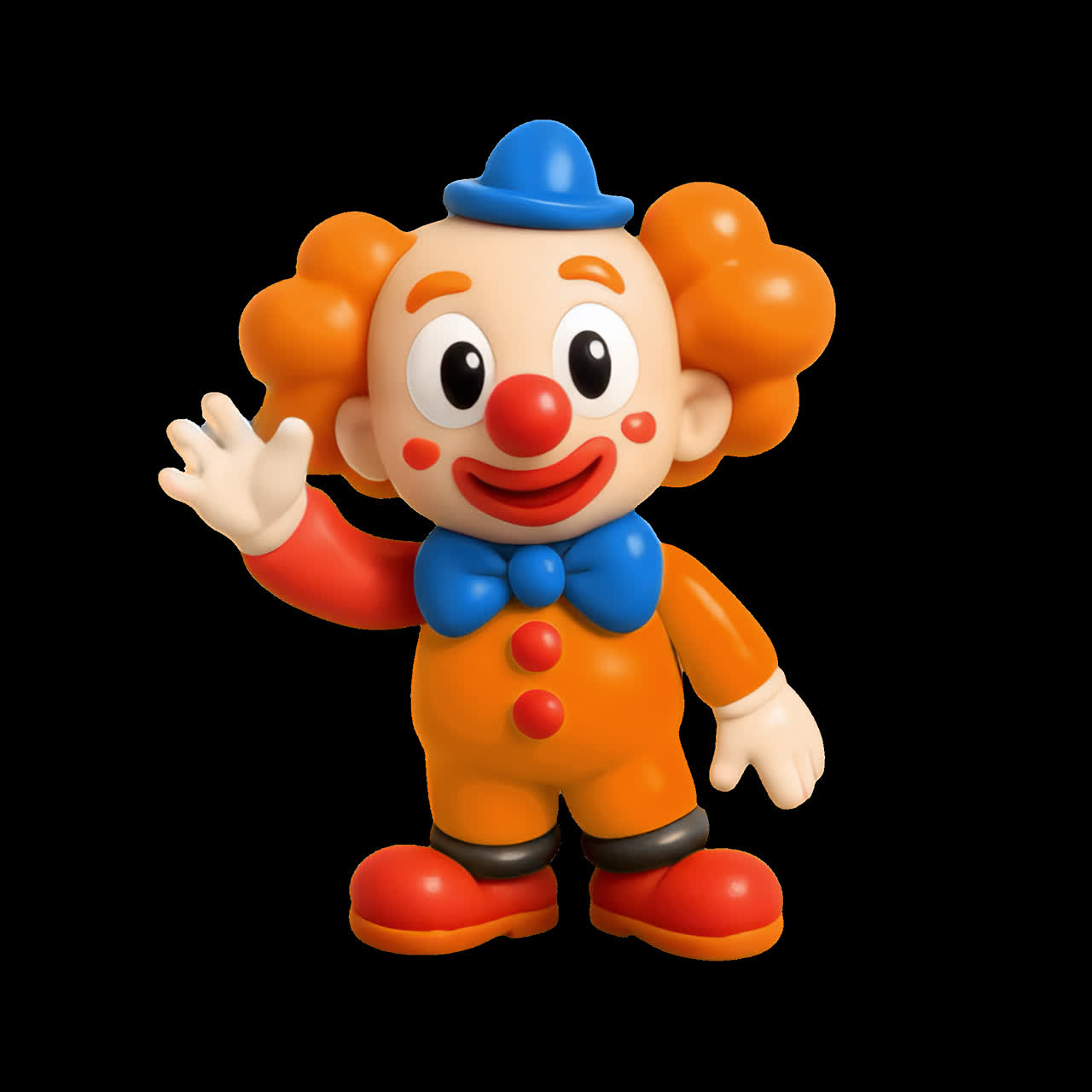 Colorful clown toy waving animation isolated asset, transparent 4K video, alpha channel, ProRes 4444
