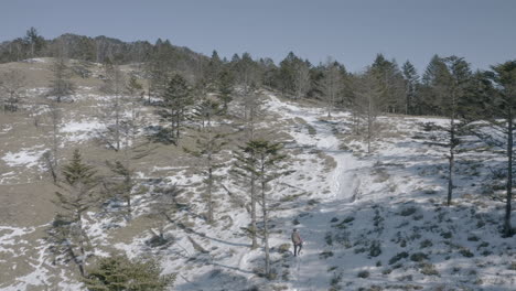 drone shot of winter mountain in japan