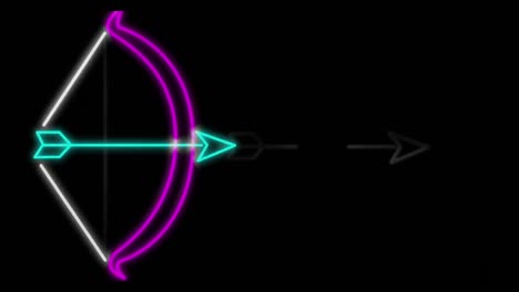 animation of rotating squares and triangles, abstract shapes and neon bow on black background