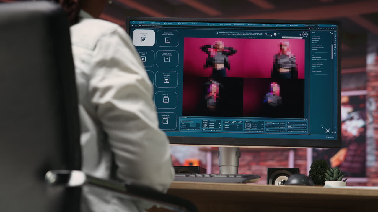 Person wearing headphones uses text to image generative models on PC