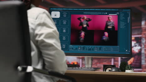 persona que usa auriculares utiliza texto para imágenes modelos generativos en la pc