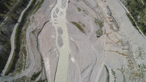 aerial of a river in a mountain valley