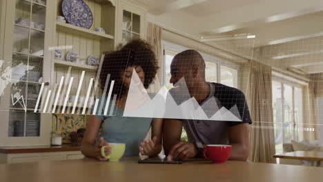 animation of data processing over african american couple using tablet