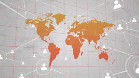 animation showing world map with digital connections and user icons on continents