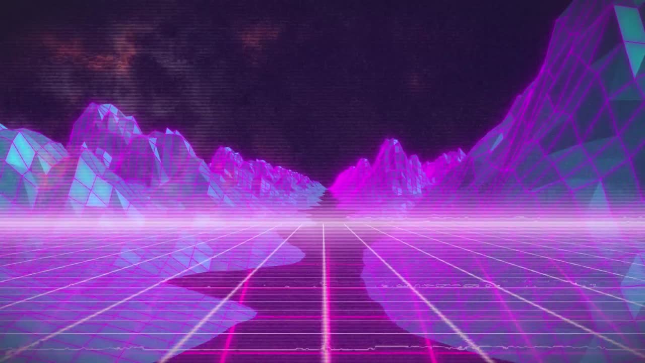 Animation of mountains over grid on dark background