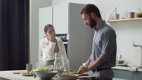 couple spending time together in a modern style kitchen