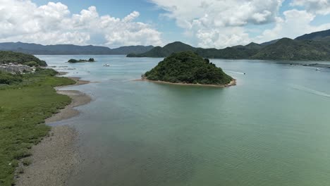 mangrove forest on an island in unesco global geopark in sai kung, aerial