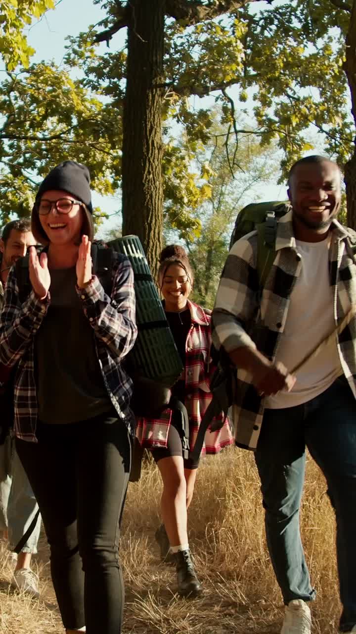 Group of Friends Hiking in the Woods
