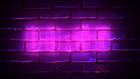 colorful neon one minute timer with brick wall on background.