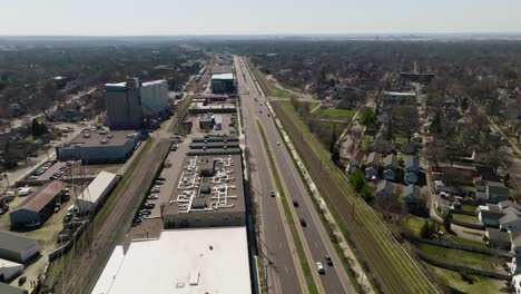 Aerial-view-of-industrial-district-on-sunny-day