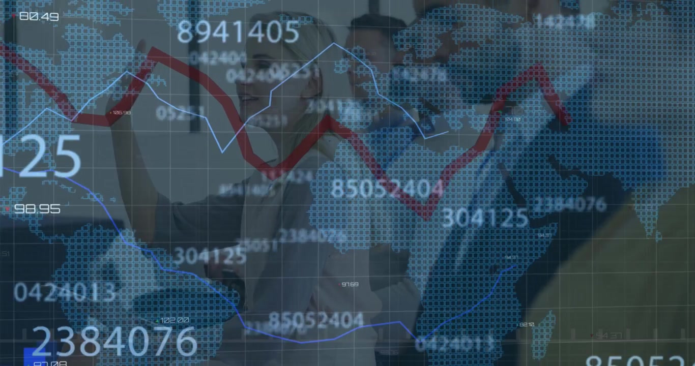 Izgara ve Amerikan bayrağı üzerinde borsa animasyonu.