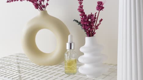 stylish home decor with dried lavender and beauty products