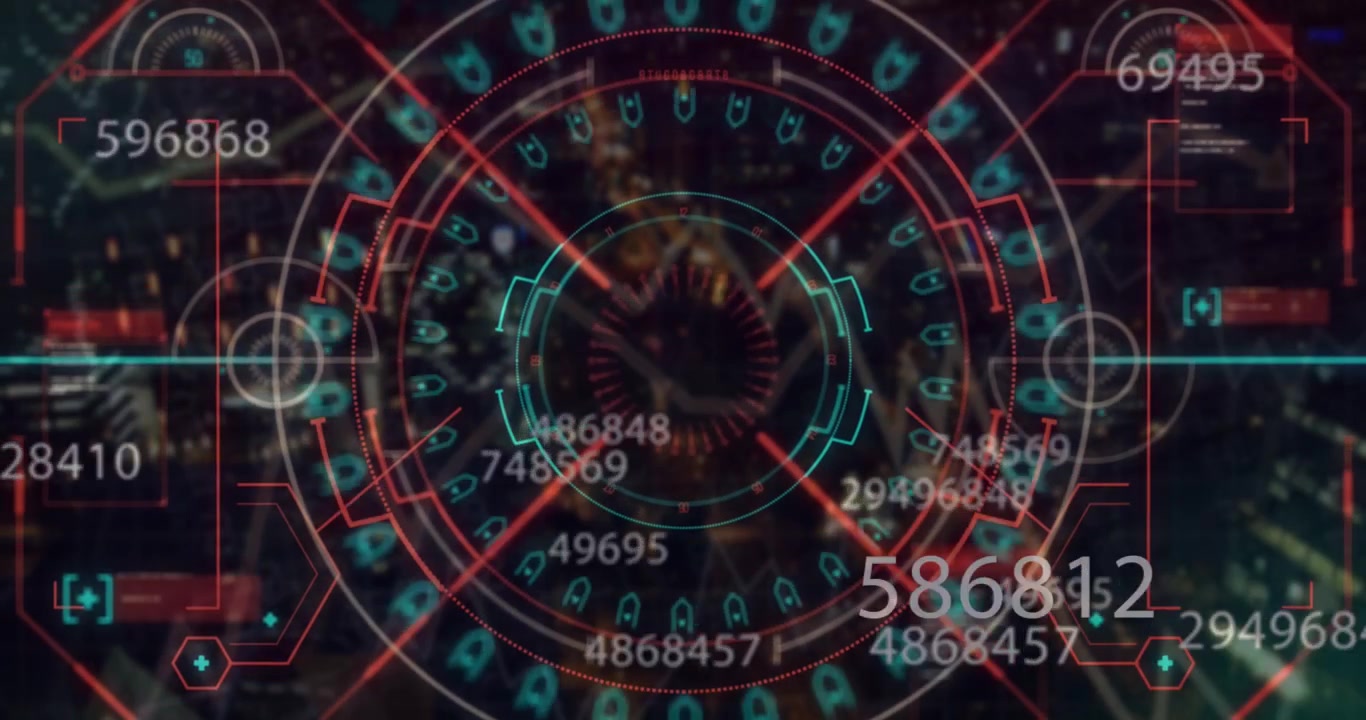 Animation of data processing over cityscape