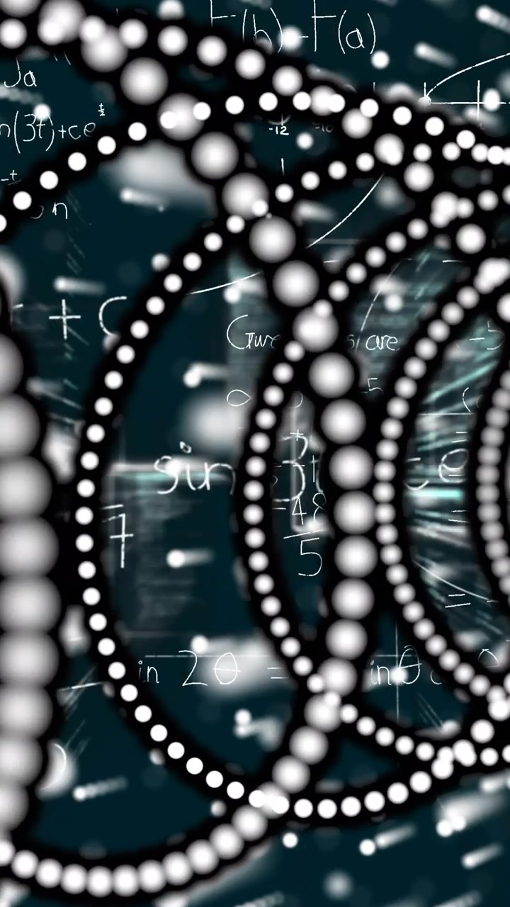 Animation of mathematical equations over spiral on black background