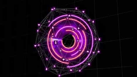 animation of neon circle over digital screen with connections