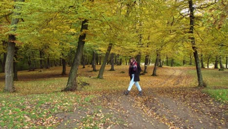 niña caminando en el bosque de hoia durante el otoño en cluj-napoca, rumania