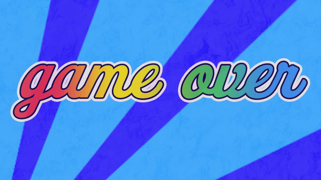 animación del juego sobre banner de texto contra rayos radiales en un patrón sin costuras sobre fondo azul