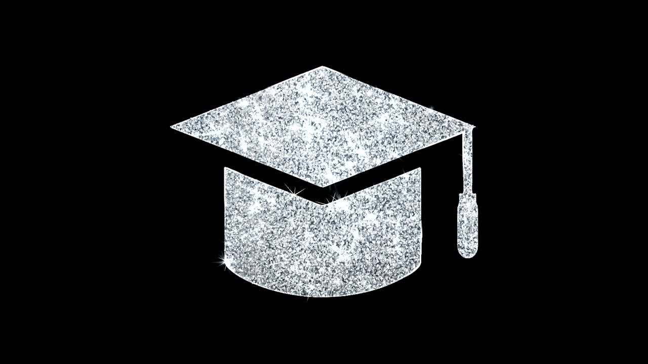 Icona tocco di laurea con glitch e particelle scintillanti e lampeggianti in loop