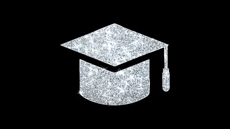 graduation cap glitch icon shining glitter loop blinking particles .