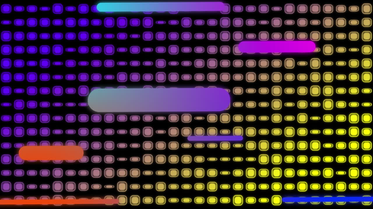 빛나는 배경에  ⁇ 박이는 초록색 디스크의 줄을 가진 활기찬 선의 애니메이션