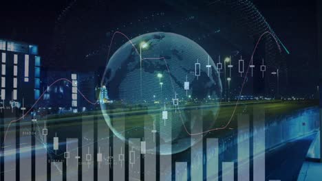 animation of globe, graphs, case outbreak and night traffic