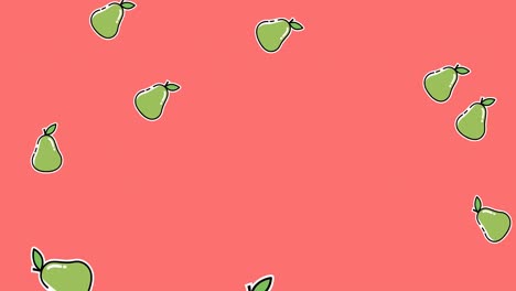 Animation-of-falling-green-pears-on-pink-background