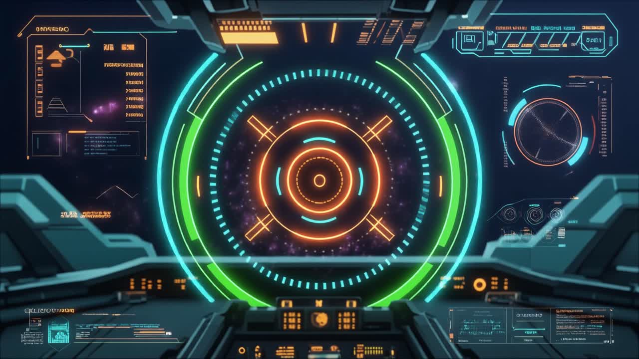 Futuristic Spaceship Cockpit with Digital HUD Interface
