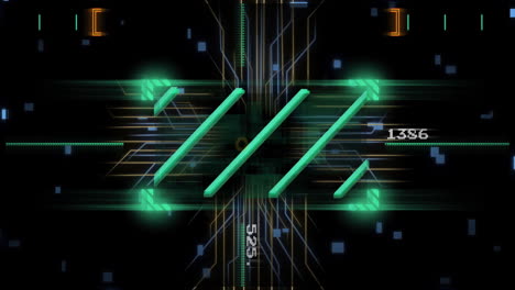 futuristic circuit lines and numbers animation over dark background