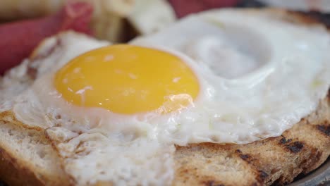 closeup of a fried egg on toast