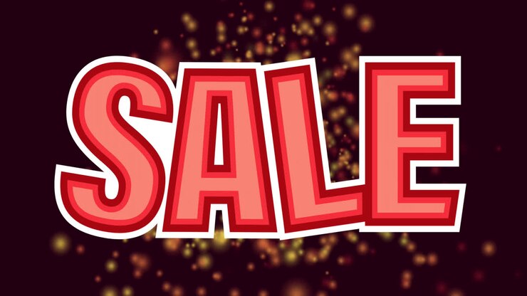 Animation of sale text over spots on black background