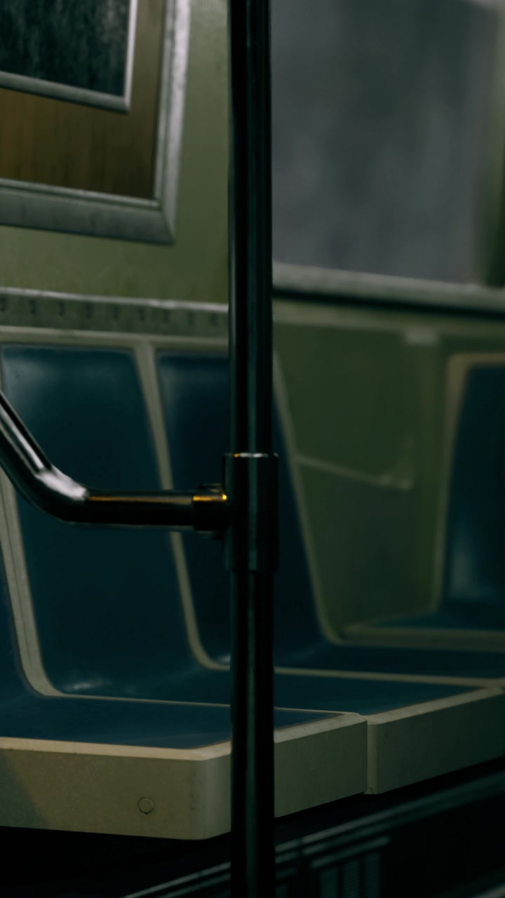 Sedili vuoti della metropolitana in un treno silenzioso nelle prime ore del mattino.