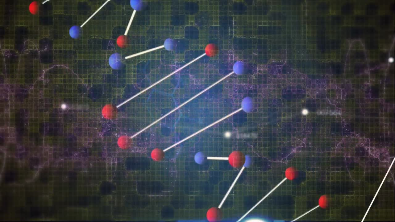 육각형으로 해군 공간 위를 회전하는 dna 사슬의 애니메이션