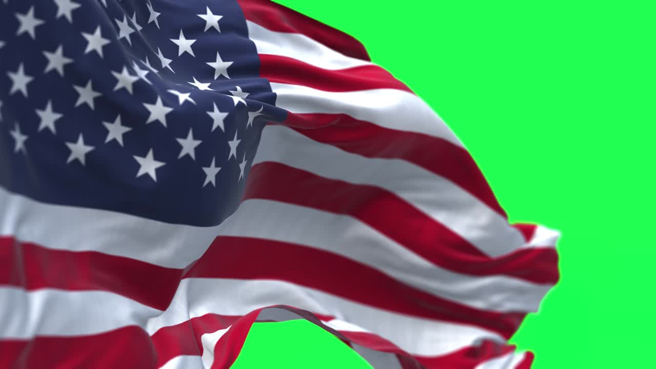 la bandera nacional de los estados unidos de américa ondeando aislada sobre un fondo verde