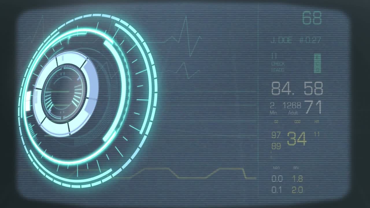 Animation of scope scanning and data processing on screen