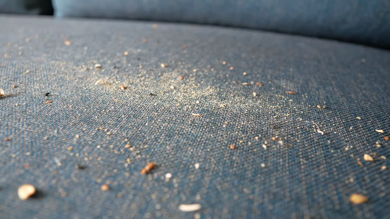 꺼기 가득한 더러운 소파