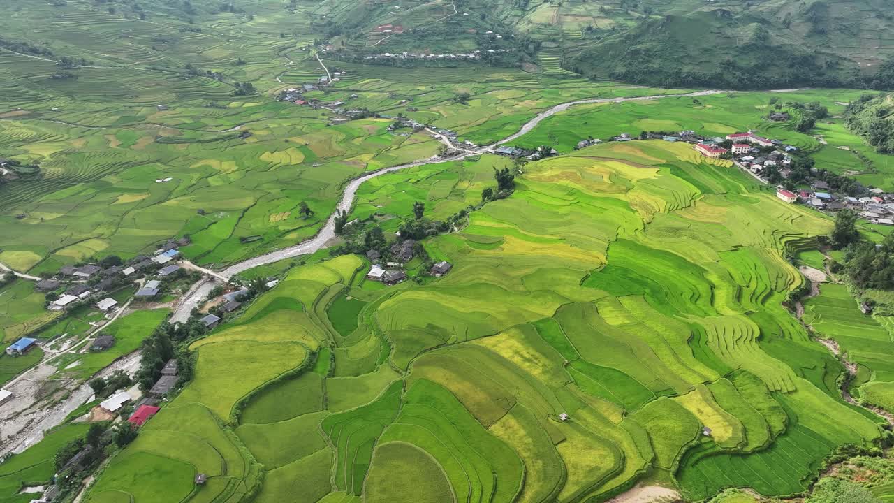 Aerial view of rice terraces field in Mu Cang Chai, Vietnam
