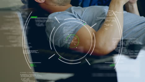 Animation of scope scanning and data processing over man using smartphone