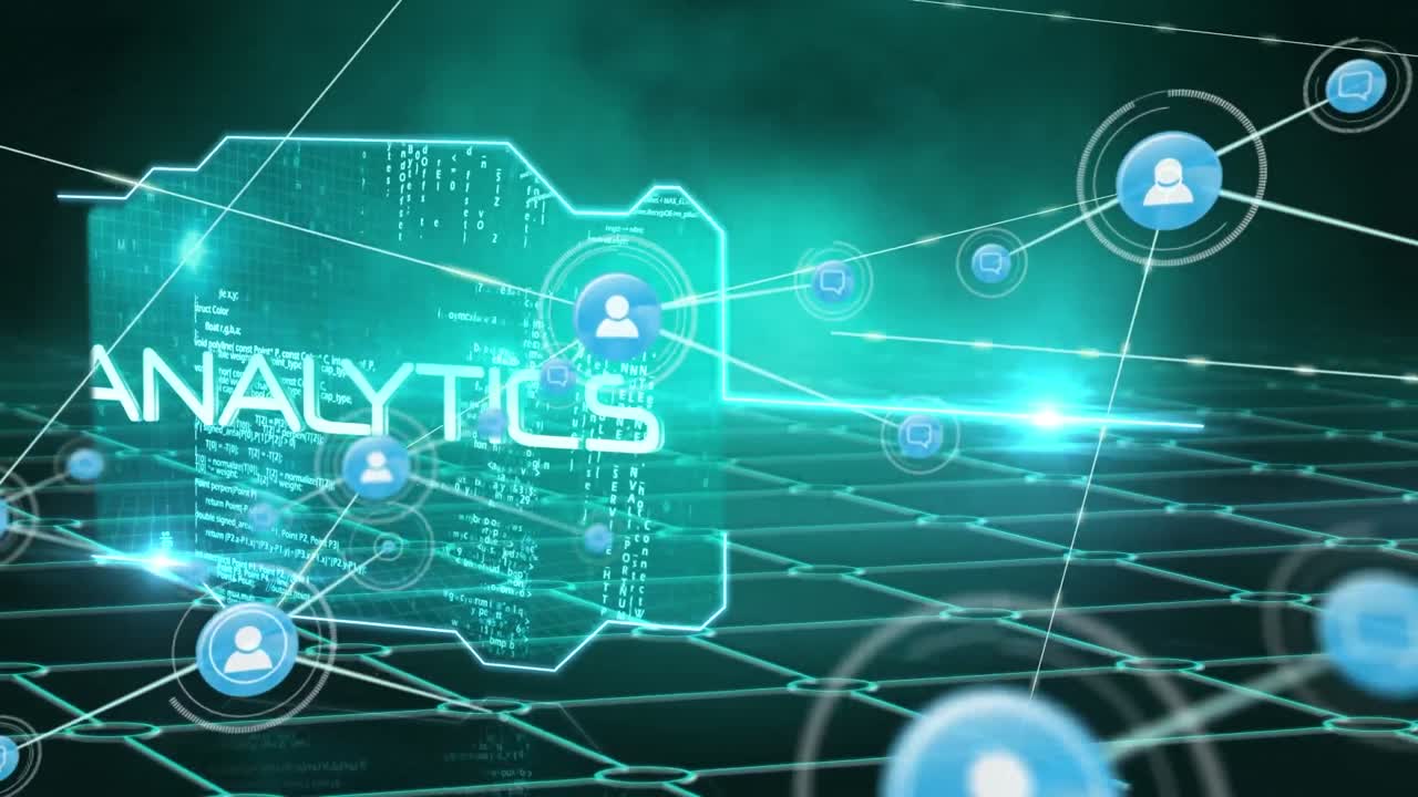 연기 위에 아이콘을 가진 연결 네트워크의 애니메이션