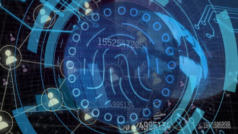 animación de huellas dactilares biométricas, codificación binaria y procesamiento de datos en el ámbito de aplicación