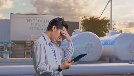 stressed engineer at hydrogen energy storage facility