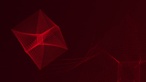 fondo rojo geométrico, cubo giratorio de marco de alambre en un bucle sin costuras
