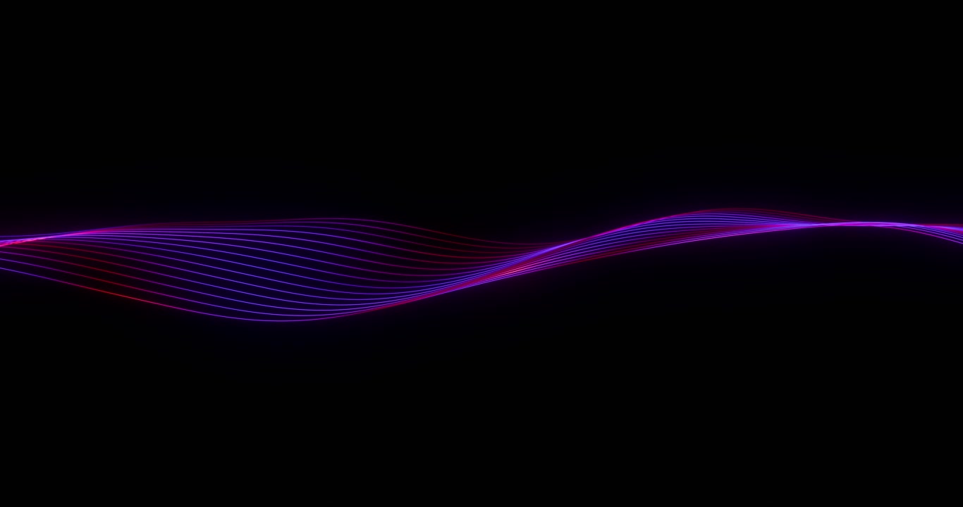 Abstract purple and blue glowing wavy lines on black background