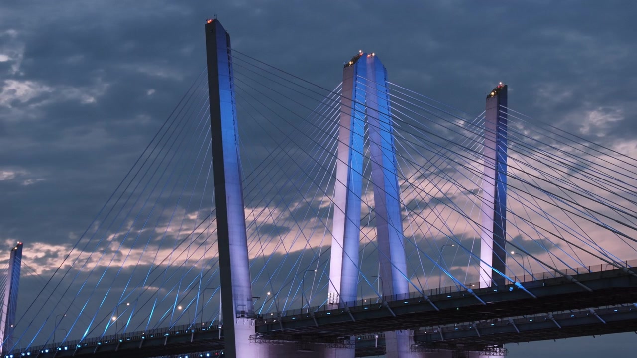 Aerial view of The Tappan Zee Bridge at night. Shot at dusk in Tarrytown.