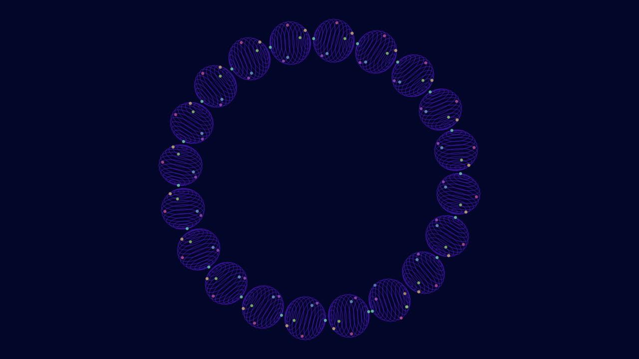 Symmetrical blue dot pattern on a black background formed by small circular arrangements, creating an intricate and aesthetic circular design