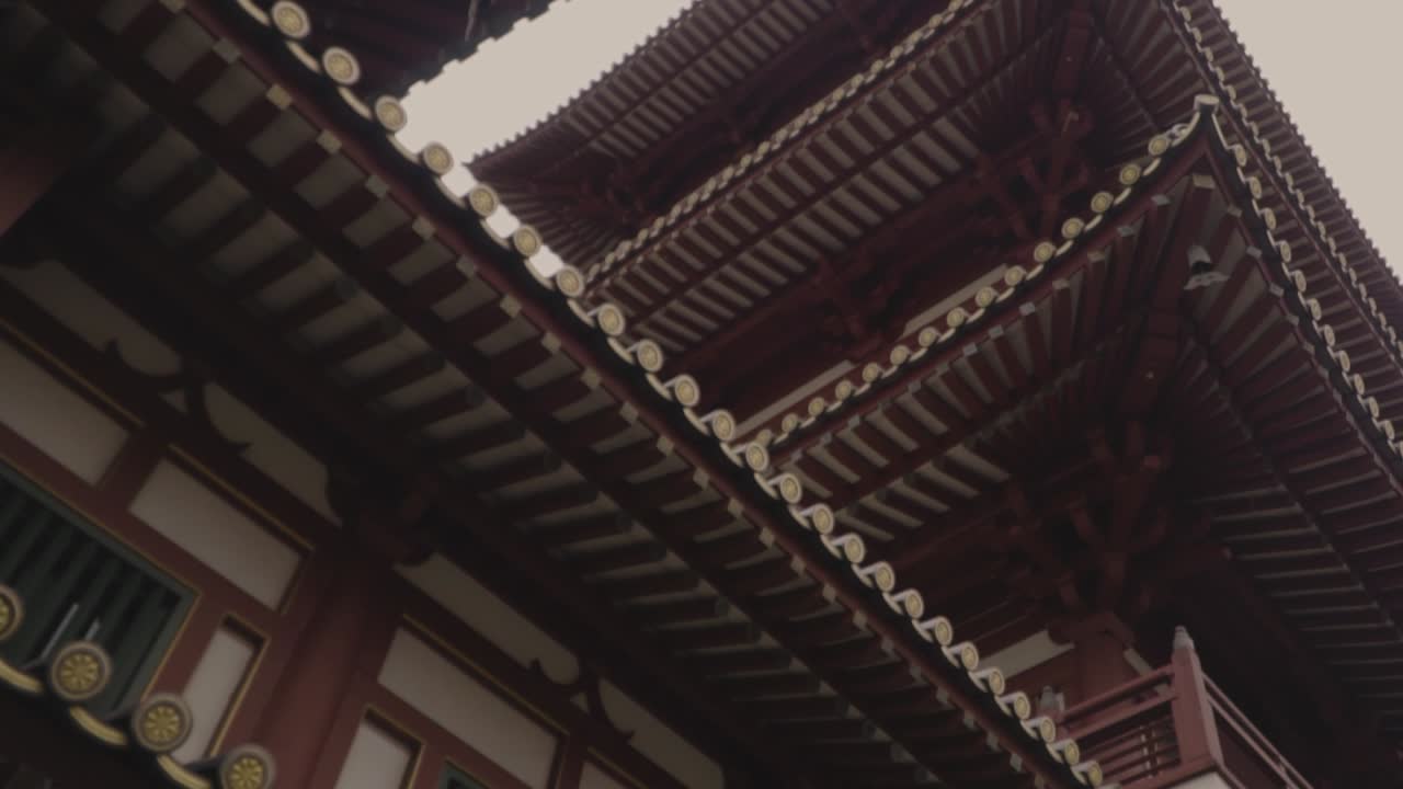 Traditional Exterior Architecture Of The Roof Of Buddha Tooth Relic Temple In Singapore. close up