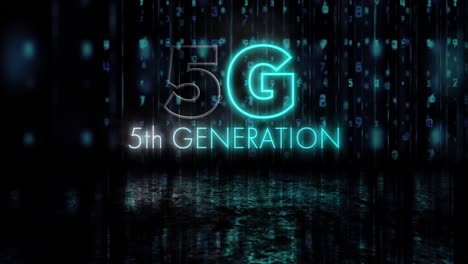 animación de parpadeo 5g texto de quinta generación sobre números brillantes cambiando
