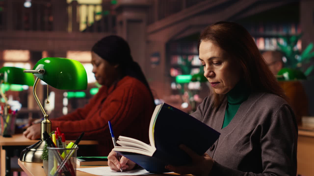 Donne che leggono in una biblioteca