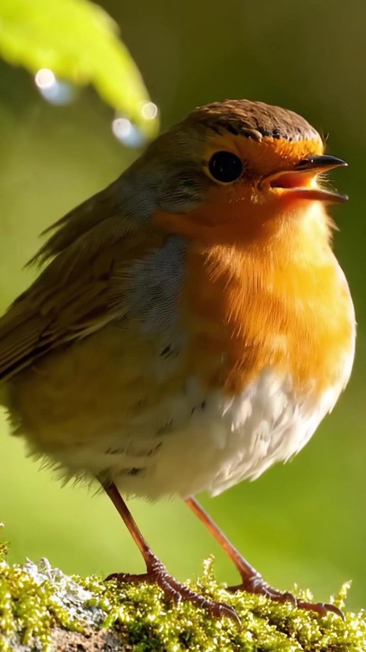 Affascinante primo piano di un uccello colorato appollaiato sul muschio, che mostra le sue caratteristiche distintive contro uno sfondo verde morbido e sfocato.